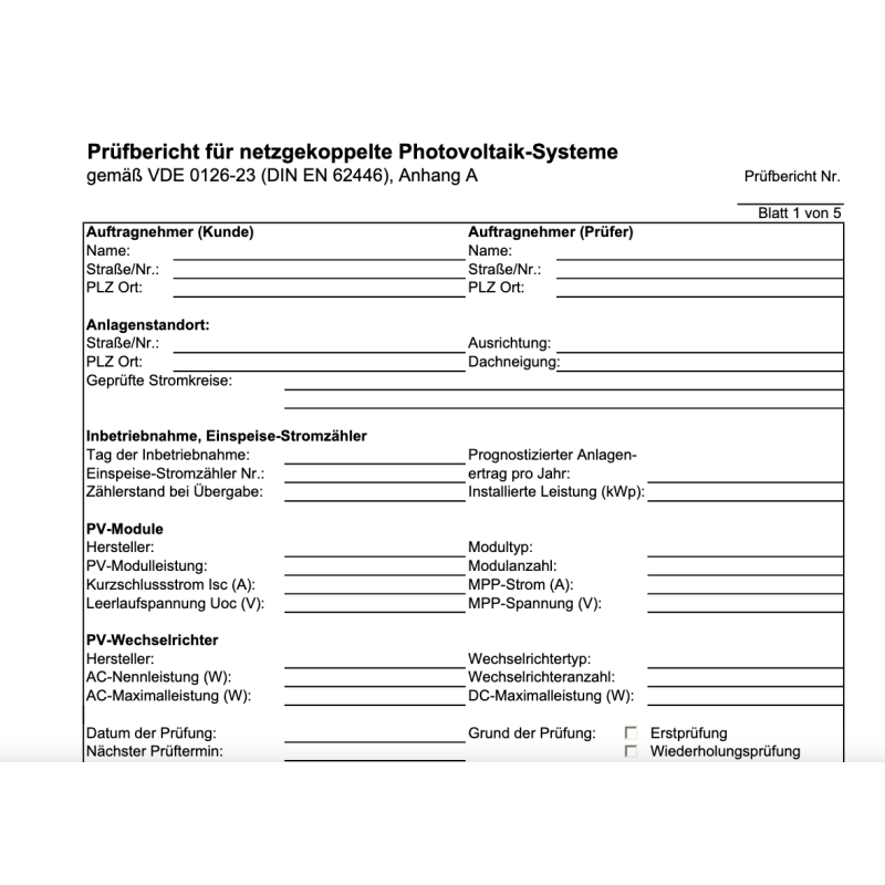Messprotokoll für Photovoltaik Anlagen